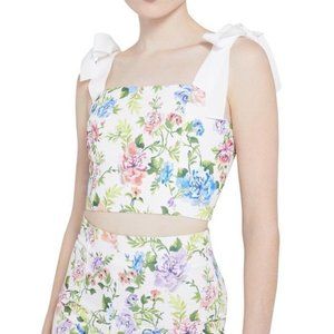 Alice + Olivia NIKA FLORAL FITTED CROP TOP, GARDENIA
